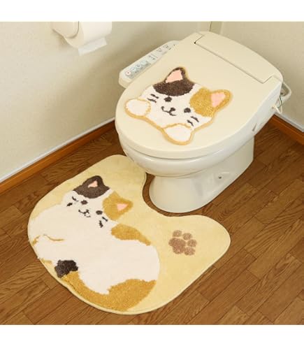 トイレマット 新品 セット４点 アイボリー 白 ネコ キャット 吸着タイプ トイレマット 新品 セット4点 アイボリー 白 ネコ キャット 吸着