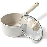 CAROTE カローテ 片手鍋16cm 蓋付き IH対応 ミルクパン PFOA PFOS フリー マーブルコーティング くっつきにくく洗いやすい 一人鍋 揚げ物 一年保証 グレージュ COSY (16cm)