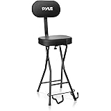 Pyle Seat with Padded Cushion-Heavy-Duty Ergonomic Backrest w/Fold Stand, Foot Rest, Collapsible Design, Holds Acoustic, Elec