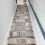 funlife階段装飾壁ステッカーセラミックタイルパターンアートand Craftsミッションとヴィンテージスタイル階段ライザーアートデカール防水とDampproofのリビングルーム、子供部屋39.3