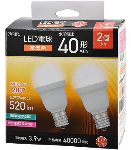 Amazon | オーム(OHM)オーム電機 LED電球 E26 40形相当 電球色 2個入