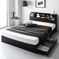 Amazon｜RASIK ベッド ダブル フレームのみ ブラック フラップ扉 照明