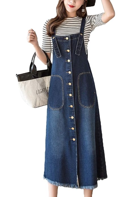 USKEES Midi Denim Dungaree Dress 