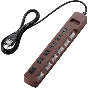 エレコム 電源タップ color style 雷ガード 省エネ 個別スイッチ 6個口 2m ブラウン T-BR04-2620BR