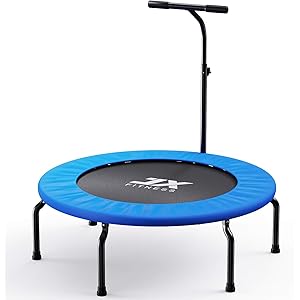 JX FITNESS トランポリン 手すり付き 安全ゴムバンド式 折りたたみ 収納便利、安全設計 静音 家庭用 子供用 大人用 耐荷重120KG