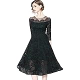 [Bidason] （ビダソン） ドレス 結婚式 ワンピース パーティードレス レディース 総レース 七分袖 ミモレ丈 膝丈 花柄 着痩せ フォーマル 二次会 同窓会 お呼ばれ 披露宴
