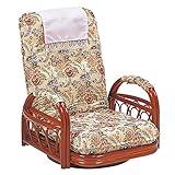 1人掛け ソファ フロア チェア 背部 は 3段階 リクライニング 籐 製 の椅子 RATTAN CHAIR ギア回転座椅子 高さ56cm～69cm