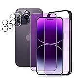 【ブルーライトカット】iPhone14Pro ガラスフィルム ブルーライト［2枚］アイフォン14プロ カメラフィルム［2枚］アイホン14プロ 強化ガラス 全面保護 いphone14Pro 画面保護シート 目に優しい/指紋防止/干渉しない/貼り付け簡単【6.1インチ/ガイド枠付き】