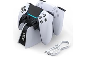 PS5 DualSense/DualSense edge ワイヤレスグリップ充電ドック, TanReginal PS5 DualSense 充電スタンド,デュアルグリップ充電, LED充電ステータスインジケータ, ケーブル付属, 安全で安定した
