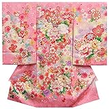 お宮参り　着物　女の子　正絹初着　ピンク　鈴　刺繍芍薬　金コマ刺繍使い　地紋生地