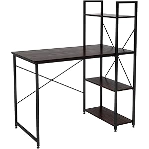 DOMY HOME ラック付きデスク パソコンデスク PCデスク オフィスデスク 机 省スペース おしゃれ 収納 棚 ワークデスク 書斎 メラミン加工 (ウォルナット)