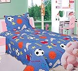 Mk Collection Twin Size 2 Pc Bedspread Boys Sport Football Basketball Baseball Soccer Blue New [並行輸入