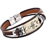 Hamoery Punk Beaded Alloy Multilayer Braided Rope Constellation Leather Cuff Bracelet Bangle Wristband