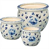陶器植木鉢3点セット 【プランター ガーデニング かわいい おしゃれ 手書き 陶器 セット 底穴あり】