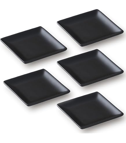 ハンドメイド 黒 陶器 皿 5枚セット Amazon | 【5枚セット】小皿 スクエアー プレート13cm/ブラック