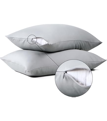 Bedemu Grey Pillowcases Set Of 2 - Standard Size 20\"x26\", 600 Thread Count Cotton, Zippered Hidden Closure, Ultra Soft - View #4