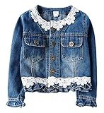 Plus Nao(プラスナオ) 子供用 デニムジャケット ジージャン Gジャン 長袖 アウター レース 裾フリル 袖口フリル 胸ポケット 前開き エクス ブルー 90