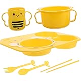 SHOWERORO 1 セット 子供用食器 キッズウォーターマグ ミツバチをテーマにしたパーティー用品 割れない幼児用プレート 幼児のフォークとスプーン ベビー用品 幼児用ビープレート ミツバチパーテ