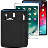 iPad 11インチ/10.9インチ/10.5インチ/10.2インチ (Pro/Air) 用 JustFit スリーブケース (ブラック/ブルー) ApplePencil や充電ケーブル等が収納出来る2つのポケット付 専用設計だからジャストフィット 