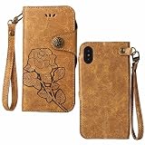 iPhone X ケース,COOSTOREJPレトロエンボス加工ローズFlorals PUレザーケース磁気カードウォレット+取り外し可能な手首ストラップのデザインは、に適用するApple iPhone