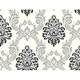 York Wallcoverings AB2027 Black and White Damask Wallpaper, Cream/Gray/Black by York Wallcoverings