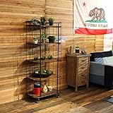 ディスプレイシェルフ 5段 スチールフレーム×木製棚板（杉 無垢材）キャスター付 飾り棚 ディスプレイラック 本棚【サイズ】　幅60×奥行35×高さ138cm MK