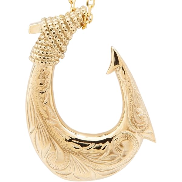 Amazon | ハワイアンジュエリー ネックレス フィッシュフック 夜光貝 M