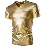[Idopy] メンズ Tシャツ ストリッチ カジュアル メタリック 舞台 ３色