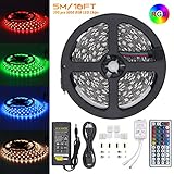 LEDストリップライトキット – 300 LEDs SMD 5050 RGBライトwith 44キーリモートコントローラと電源アダプタ、Extra粘着3 Mテープ、柔軟なテレビ、部屋、マルチカラー照明