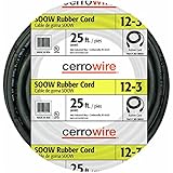 Cerrowire 283-3603A 25-Feet 12/3 SOOW Rubber Flexible Extra Heavy Duty Cord, Black by Cerro