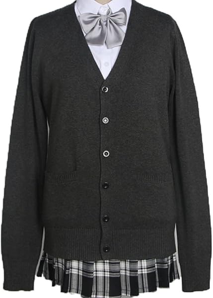 Phoenix's Shop Long Sleeve Knit Cardigan Sweater, Solid Color, 100% Cotton, Beautiful, Simple, School Sweater, V-Neck, Comfortable, Wear With Student Uniforms, Unisex - 1