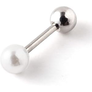 From da Phactory 軟骨ピアス ボディピアス 16G ストレートバーベル パール 真珠 シルバー ホワイト…