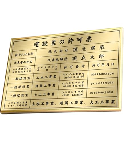 Amazon | □【頂点看板】建設業の許可票 日本製 商売繁盛 金運アップの