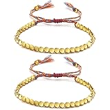 Wremily 2 Pcs Tibetan Copper Bead Bracelet Set Handmade Braided Cotton Bracelet Lucky Rope Bracelet Adjustable Friendship Bra