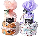 2段 北欧 オーガニックスタイ2枚 桜色 (Ｓ, ポップオレンジ×木の葉) おむつケーキ 双子にも