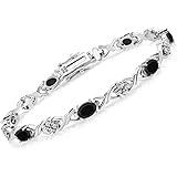 Gem Stone King 925 Sterling Silver Black Onyx Women Tennis Bracelet 3.20 Ct Oval 7 Inch