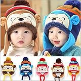 【デザインと5色から選べる】ニット帽 ベビー キッズ 子供 サル 秋冬 防寒 耳あて《カラフル手袋付》 (Dタイプ, ブラウン) CT58499BW
