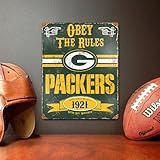 グリーンベイパッカーズ11.5 X 14.5 Obey the Rulesヴィンテージメタルサイン新しいNFL byパーティー動物