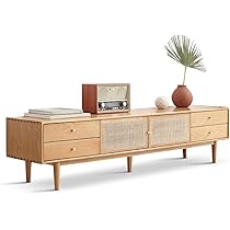 【美品】ローボード TVボード テレビ台 天然木 ラタン テレビ台 ローボード ラタン家具 テレビボード Y49N03