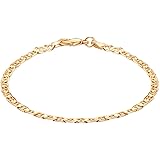 Barzel 18K Gold Plated Flat Mariner / Marina Link Gold Chain Bracelet - Made In Brazil