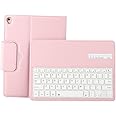 iPad Air1 2 用 レザーケース付き Bluetooth キーボード ピンク スタンド機能付き キーボード着脱可能 手帳型 PUレザーケース 電池内蔵 持ち運び便利 無線キーボード