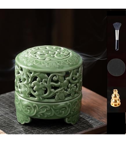 Amazon.co.jp: 百華園 九谷【環付香炉】染付山水 桐箱入り 磁器 高さ12