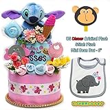 ディズニー おむつケーキ 出産祝いに大好評 女の子 私スティッチ が好きよ！ ロンパース２６枚使用 ビブ・ソックス・ウオッシュクロスを可愛くアレンジ！ Sサイズ