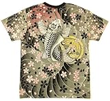 華鳥風月 Tシャツ 大鯉桜吹雪刺青柄 メンズ 和柄 半袖tee 312101 ブラック (XL)
