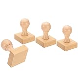 PATIKIL 4個セット ゴム印 木製スタンプ 無地 40x40mm 正方形 ハンドル付き ハンコ 名前スタンプ 個人印鑑 スタンプ作り DIYクラフト用 茶色