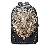 Aibag Personalized 3D Lion Studded PU Leather Casual Laptop Backpack School Bag [並行輸入品]