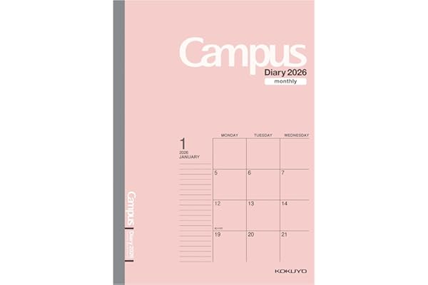 コクヨ 手帳 2026 キャンパスダイアリー マンスリー ブロック スタンダード セミB5 ピンク ニ-CMP-B5-26 2025年 12月始まり