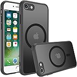 iPhone SE ケース 第2世代 第3世代 スマホカバー マット半透明 マグネット搭載 ワイヤレス充電 耐衝撃 指紋防止 滑り止め 米軍MIL規格・Magsafe対応 アイフォンse 用カバー インチ PinLiSheng (ブラック, iPho