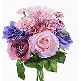 造花 枯れない花 ミニローズダリアバンチ（8本） 花束 インテリア造花 アートフラワー 薔薇 ダリア シルク製 母の日プレゼント お祝い 結婚式ブーケ バレンタインギフト 誕生日 母の日 (パープル)
