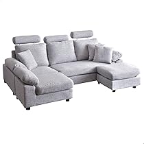 カウチソファ　3人掛け　ヘッドレスト　オットマン2個付き カウチソファ 3人掛け ヘッドレスト オットマン2個付き